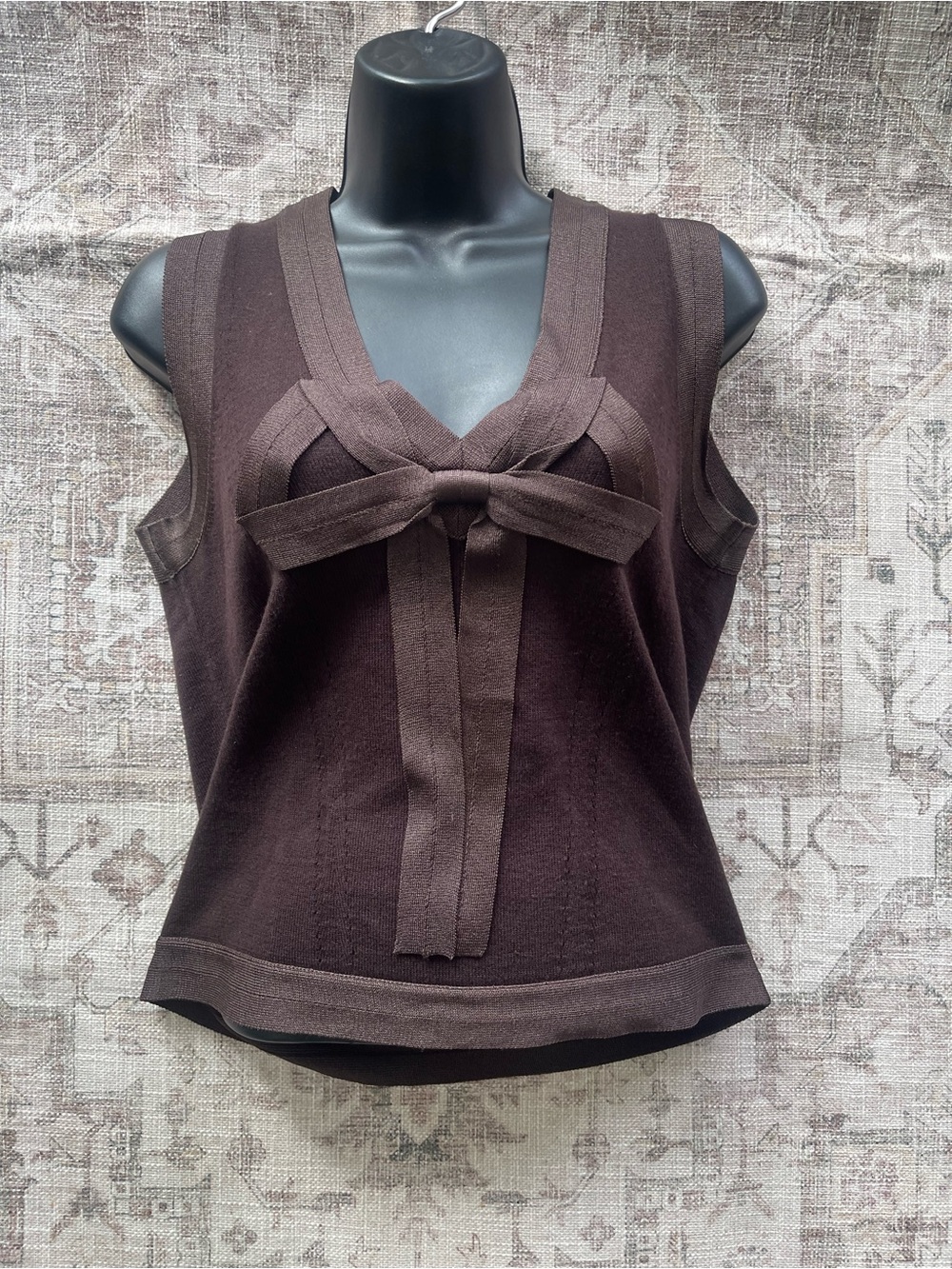 Kenzo Brown Sleeveless Knit Tank with Front Bow